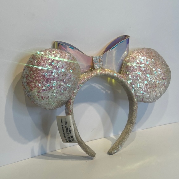 Disney Parks Iridescent Minnie Ears Sequins Bow Limited Glitter Rare Headband - Picture 2 of 12